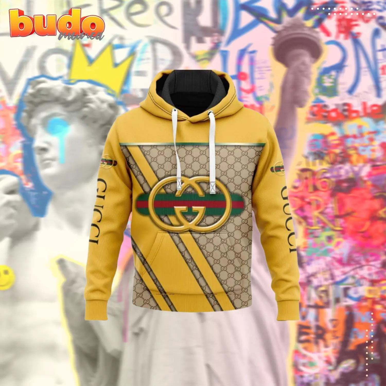 Gucci yellow pattern fashion luxury brand hoodie for men women - hot new